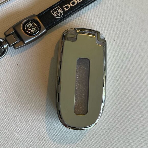 Dodge Logo key fob Keychain Black Leather and Key Fob Cover in Silver NWT - Picture 7 of 10